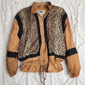 Vintage 90s Lauren Brooke Windbreaker Jacket Leopard Animal Print Size Small